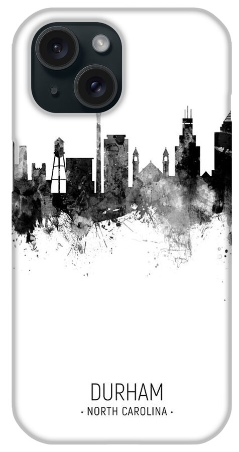 Durham iPhone Case featuring the digital art Durham North Carolina Skyline #20 by Michael Tompsett