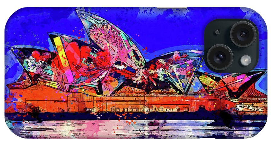 Cityscape iPhone Case featuring the painting .2018 Sydney Vivid - LIGHTING OF THE SAILS_ METAMATHEMAGICAL #2018 by Celestial Images