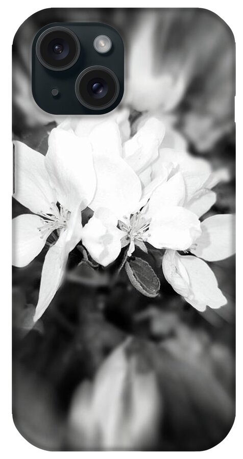 2021 iPhone Case featuring the photograph 2021 Black and White Apple Blossom Zoom Blur Photograph by Delynn Addams