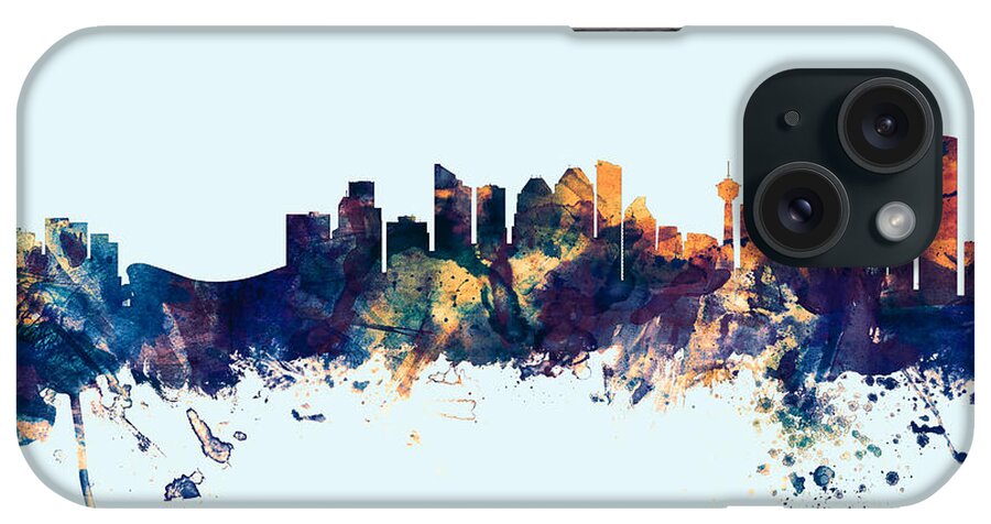Calgary iPhone Case featuring the digital art Calgary Canada Skyline #24 by Michael Tompsett