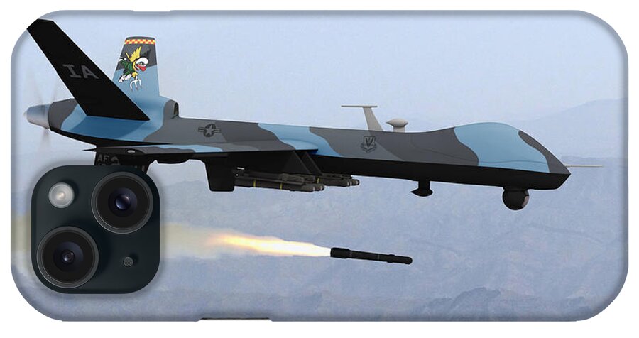Reaper iPhone Case featuring the digital art MQ-9 Reaper Firing Hellfire Missile by Custom Aviation Art