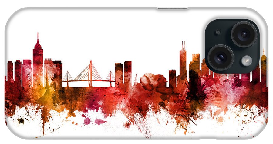 Hong Kong iPhone Case featuring the digital art Hong Kong Skyline #27 by Michael Tompsett