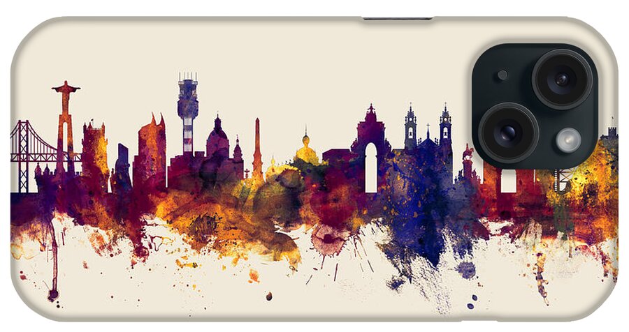 Lisbon iPhone Case featuring the digital art Lisbon Portugal Skyline #29 by Michael Tompsett