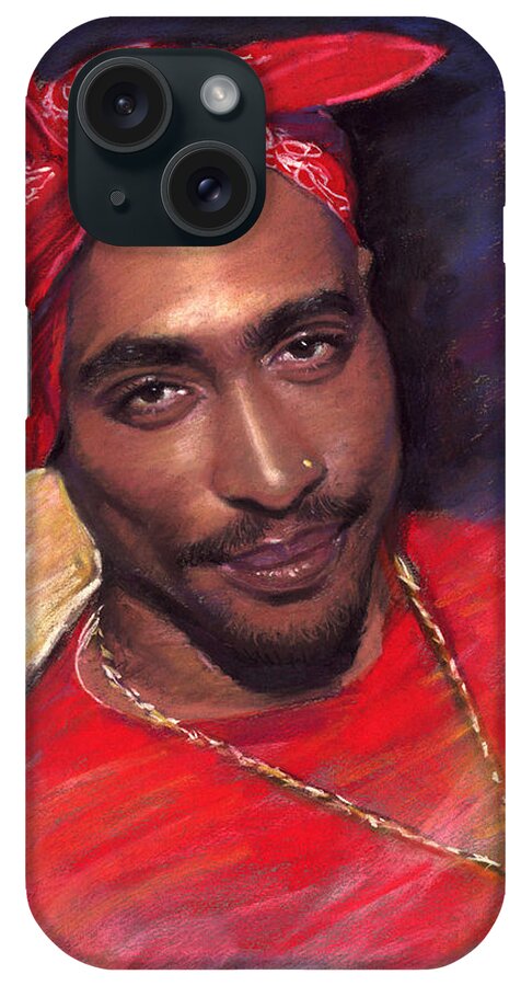 Tupac iPhone Case featuring the drawing 2Pac Red by Viola El