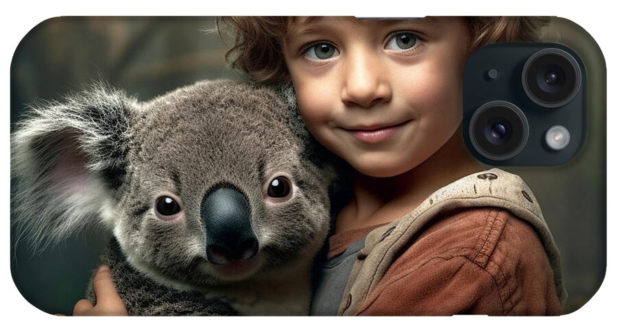 A Little Boy Hugging A Koala  Clear Detailed Art iPhone Case featuring the painting a little boy hugging a koala  Clear detailed by Asar Studios #3 by Celestial Images