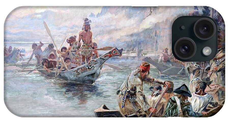 Charles Marion Russell iPhone Case featuring the painting Lewis and Clark on the Lower Columbia by Charles Marion Russell by Mango Art