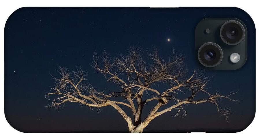 Taos iPhone Case featuring the photograph Taos Tree at Night with Stars and Venus #3 by Elijah Rael