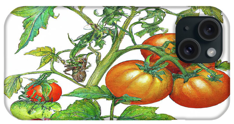 Tomatoes iPhone Case featuring the digital art 3 Tomatoes 3c by Cathy Anderson