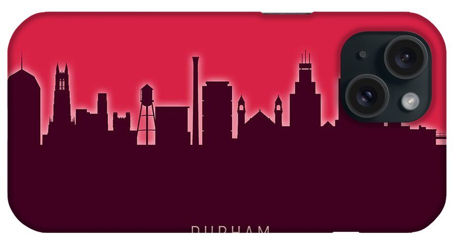 Durham iPhone Case featuring the digital art Durham North Carolina Skyline #30 by Michael Tompsett