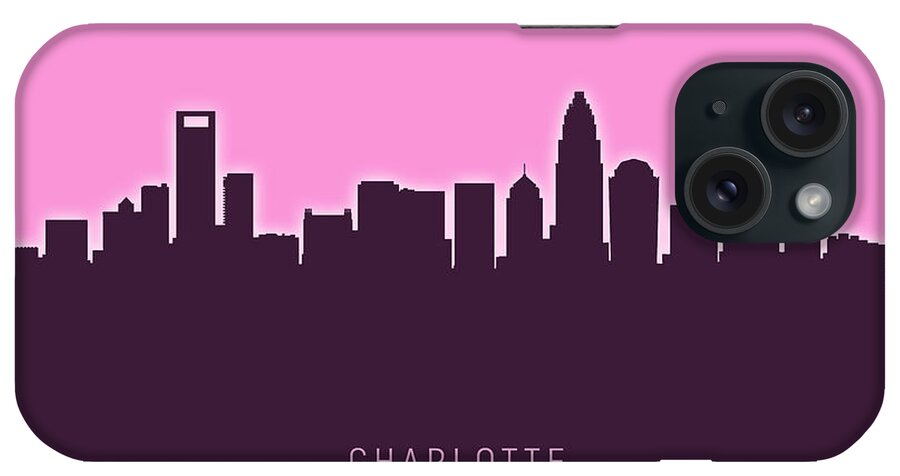 Charlotte iPhone Case featuring the digital art Charlotte North Carolina Skyline #31 by Michael Tompsett