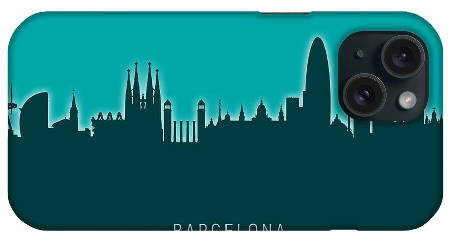 Barcelona iPhone Case featuring the digital art Barcelona Spain Skyline #34 by Michael Tompsett