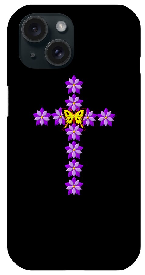 3d Look Flowers And Butterfly Easter Sunday Resurrection Cross iPhone Case featuring the digital art 3D Look Flowers and Butterfly Easter Sunday Resurrection Cross by Rose Santuci-Sofranko