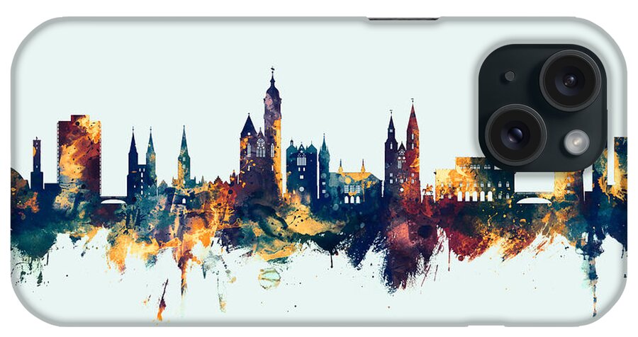 Braunschweig iPhone Case featuring the digital art Braunschweig Germany Skyline #4 by Michael Tompsett