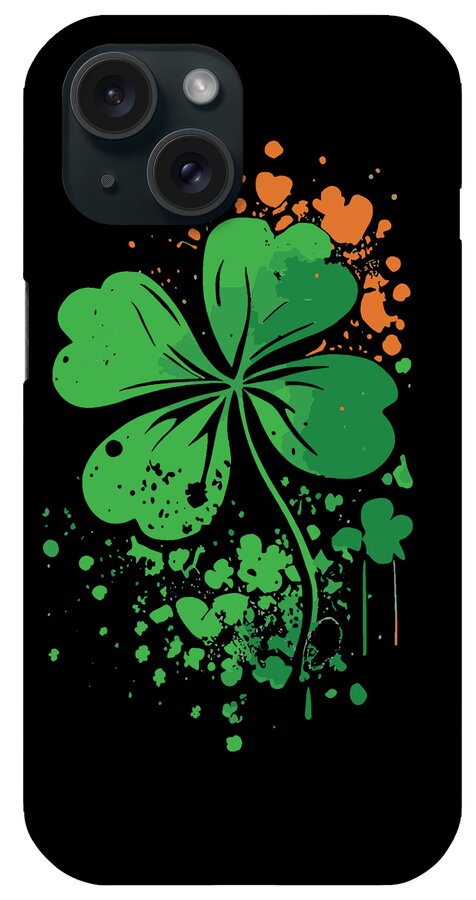 Cool iPhone Case featuring the digital art 4 Leaf Clover St Patricks Day Paint Splatter by Flippin Sweet Gear
