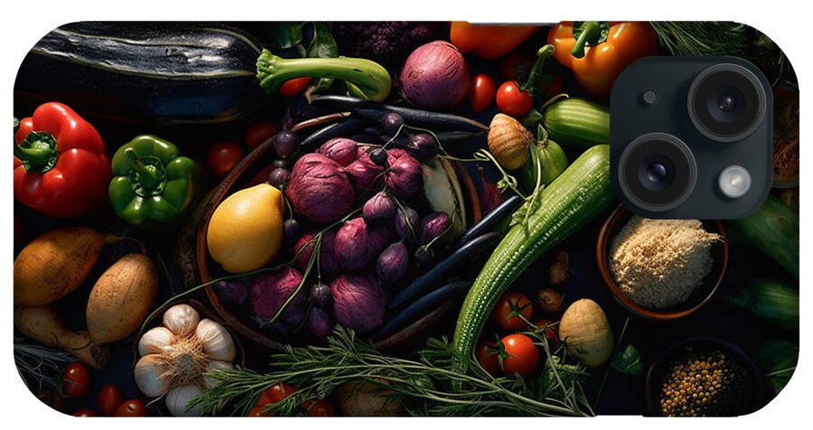 View From Top Photo Realism Fresh Vegetables Art iPhone Case featuring the painting view from top photo realism fresh vegetables  by Asar Studios #4 by Celestial Images