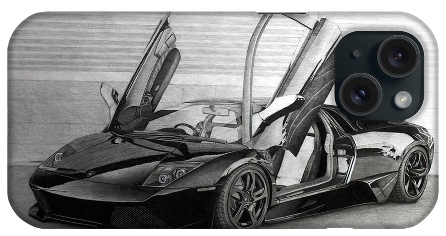 Flora And Fauna iPhone Case featuring the drawing #6 Lamborghini Gallardo #6 by K R