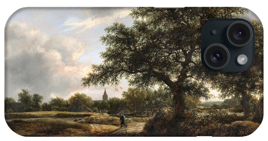 Hills iPhone Case featuring the painting Landscape with a Village in the Distance #7 by Jacob van Ruisdael