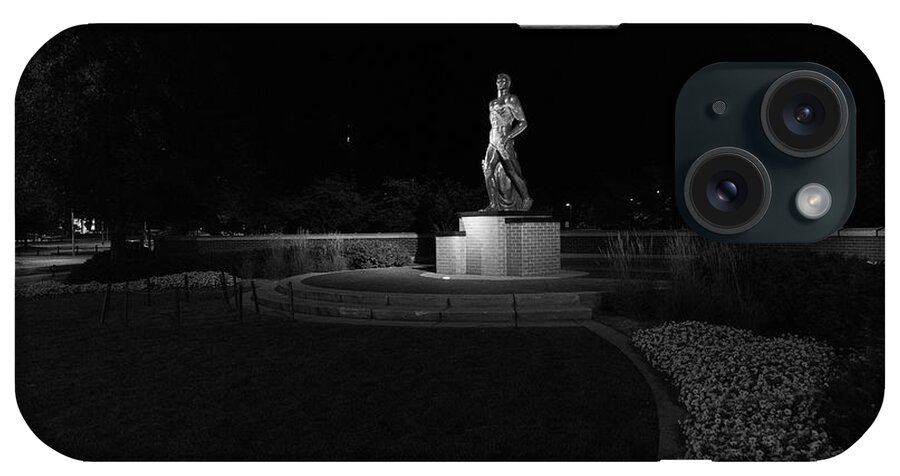 Spartan Staue Night iPhone Case featuring the photograph Spartan statue at night on the campus of Michigan State University in East Lansing Michigan #7 by Eldon McGraw