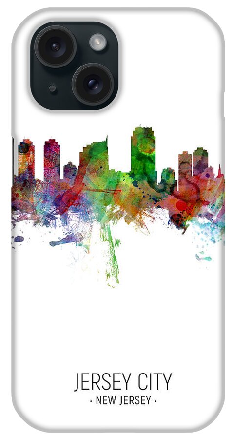 Jersey City iPhone Case featuring the digital art Jersey City New Jersey Skyline #8 by Michael Tompsett