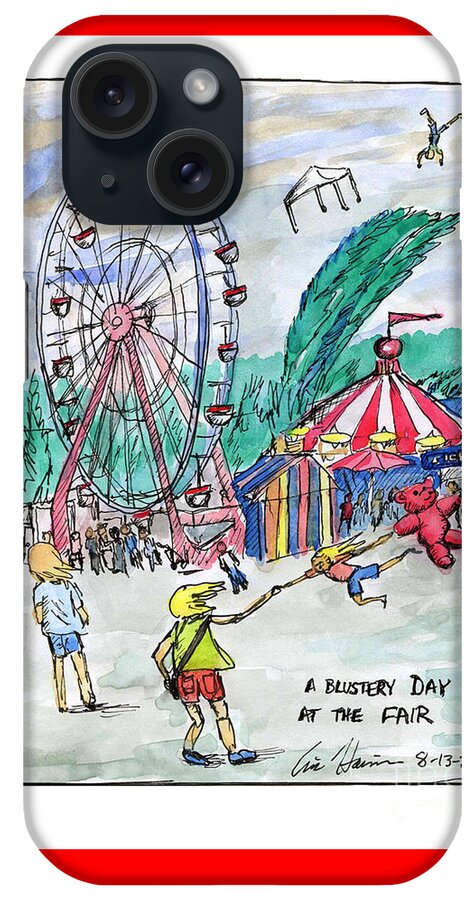 Fair iPhone Case featuring the drawing A Blustery Day at the Fair by Eric Haines
