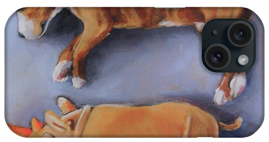 Dog iPhone Case featuring the painting A Boy And His Toy by Jean Cormier