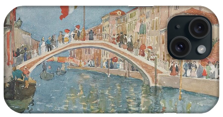 A Bridge In Venice 1899 Maurice Prendergast American 1858 To 1924 iPhone Case featuring the painting A Bridge in Venice 1899 Maurice Prendergast American 1858 to 1924 by MotionAge Designs