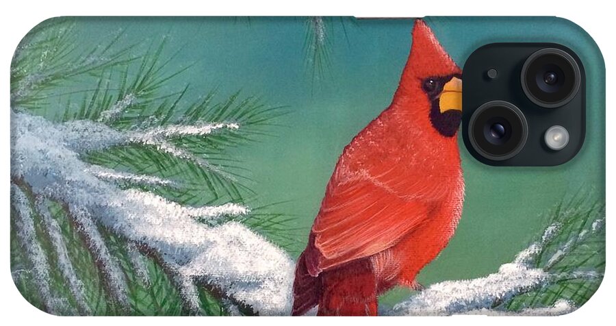 Cardinal iPhone Case featuring the painting A Cardinal Winter by Marlene Little