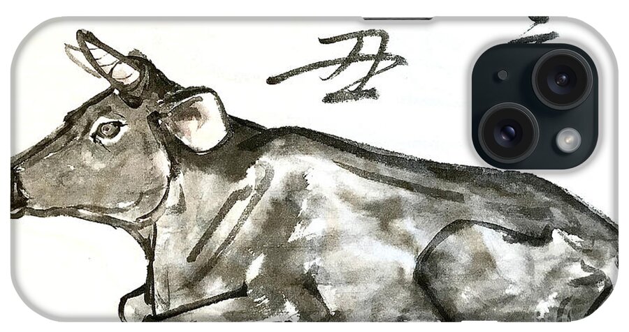 Japanese iPhone Case featuring the painting A Cow by Fumiyo Yoshikawa