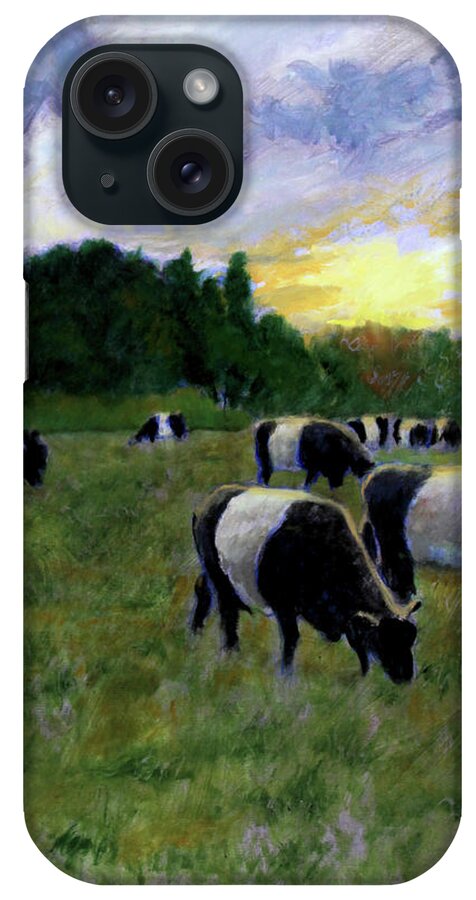Cattle Grazing iPhone Case featuring the painting A Galloway Breakfast by David Zimmerman