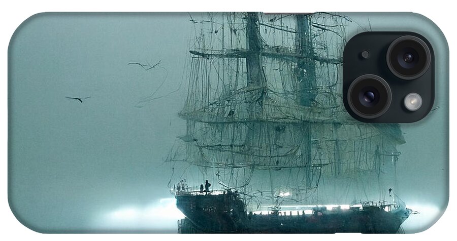 A Ghostly Ship Emerging From The Fog Rolling Over Thr Se 54de033e F6f4 470f 960b 8bc734613766  Motionage  Asar Studios  Asar Studios Creative iPhone Case featuring the painting A Ghostly Ship Emerging From The Fog Rolling Over Thr Se 54de033e F6f4 470f 960b 8bc7 by Celestial Images