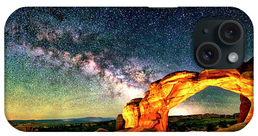 Arches National Park iPhone Case featuring the photograph Moab, Utah, Arches National Park with the rising Milky Way above by OLena Art by Lena Owens - Vibrant DESIGN