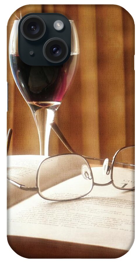 Book iPhone Case featuring the photograph A Good Book and A Glass of Wine by Lucinda Walter