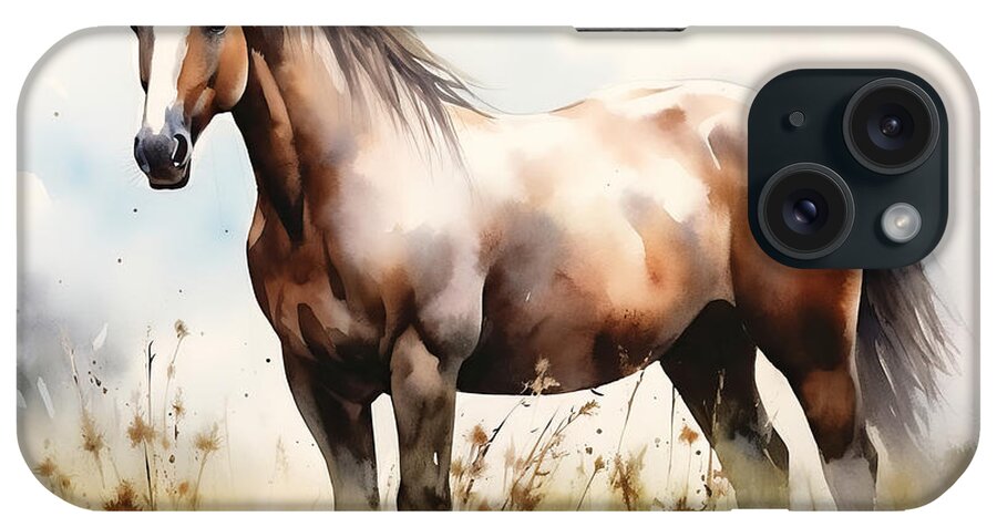 Horse iPhone Case featuring the painting A horse in a pasture, watercolour style by N Akkash