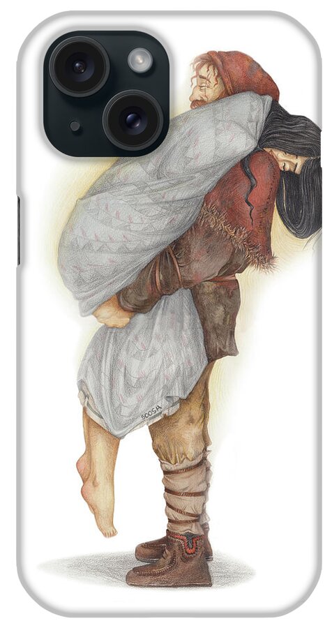 Watercolor iPhone Case featuring the drawing A hug by Soosh