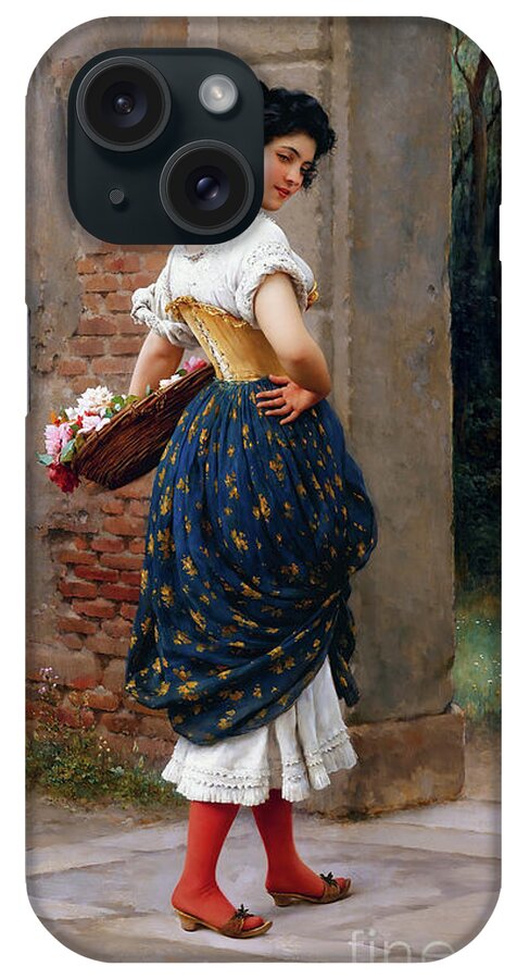 A Maiden With A Basket Of Roses iPhone Case featuring the painting A Maiden With A Basket Of Roses by Eugen von Blaas Remastered Xzendor7 Classical Art Reproduction by Xzendor7