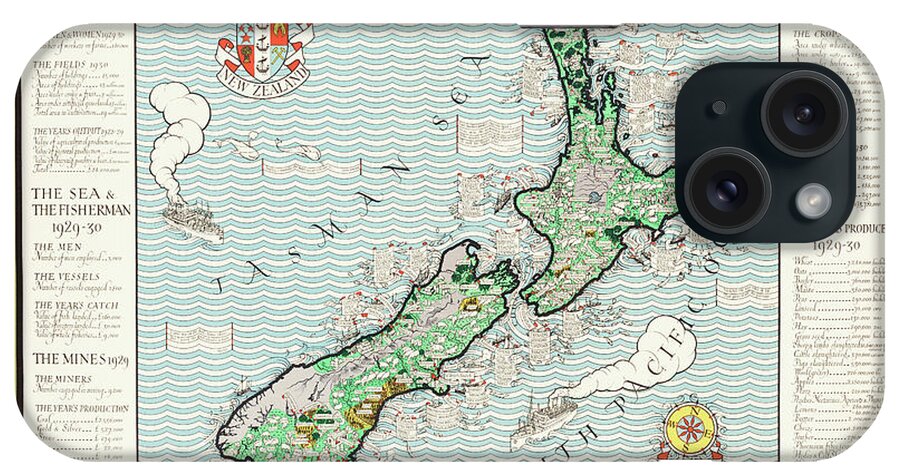 New Zealand iPhone Case featuring the drawing A Map of New Zealand 1913 by MacDonald Gil