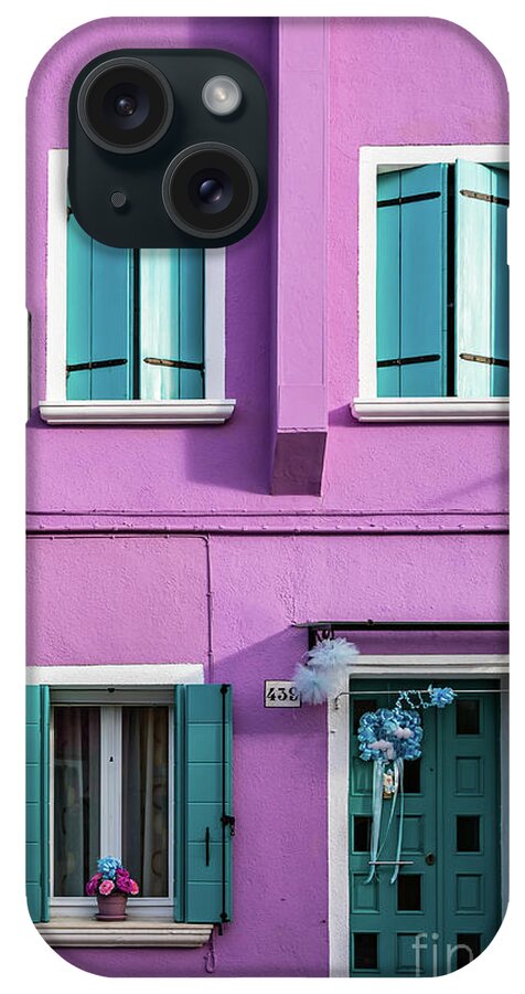Wall iPhone Case featuring the photograph A pink house in Burano, Italy by Lyl Dil Creations