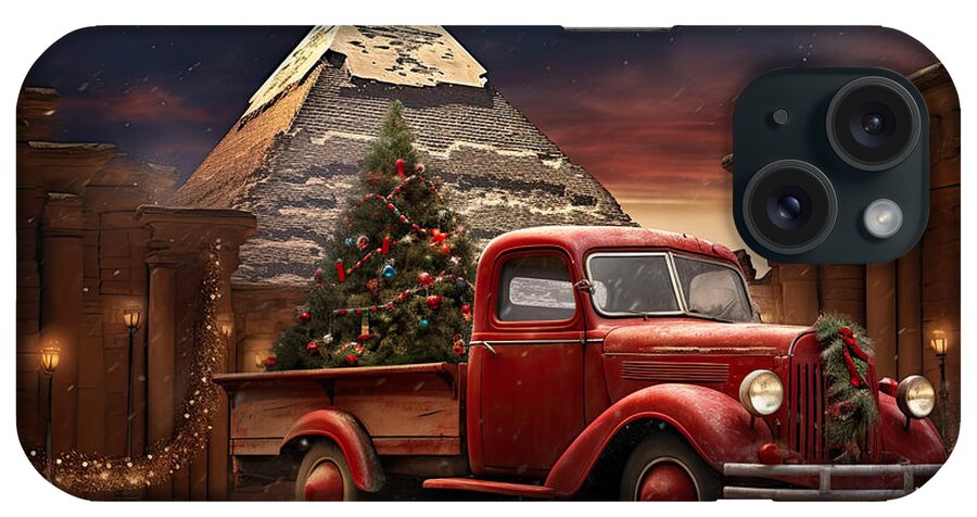 Christmas Art iPhone Case featuring the painting A Red Truck in the Land of the Pharaohs by Lourry Legarde