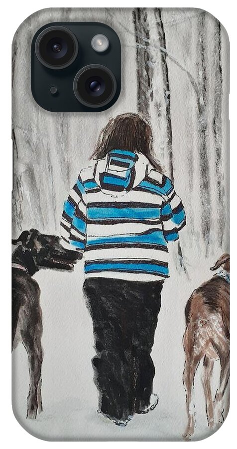 Dogs iPhone Case featuring the painting A Snowy Walk by Betty-Anne McDonald
