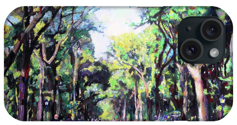 Central Park iPhone Case featuring the mixed media A Stroll in Central Park by Sarah Ghanooni