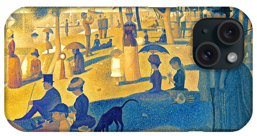 A Sunday Afternoon On The Island Of La Grande Jatte iPhone Case featuring the digital art A Sunday Afternoon on the Island of La Grande Jatte - digital recreation in blue and orange by Nicko Prints