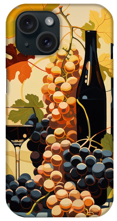 Grapes iPhone Case featuring the painting A Toast to Elegance - Red Wine Art by Lourry Legarde