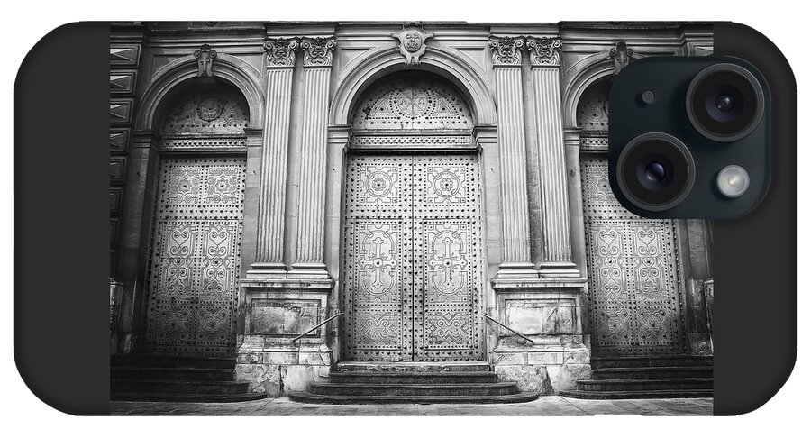Valencia iPhone Case featuring the photograph A Trio of Doors Valencia Spain Black and White by Carol Japp