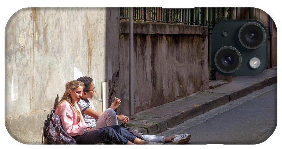 France iPhone Case featuring the photograph A Warm Spot, Young Friends, and Lunch by W Chris Fooshee