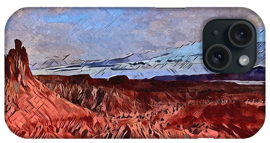 The Red Sandstone Cliffs At Ghost Ranch In Abiquiu iPhone Case featuring the digital art Abiquiu Cliffs by Aerial Santa Fe