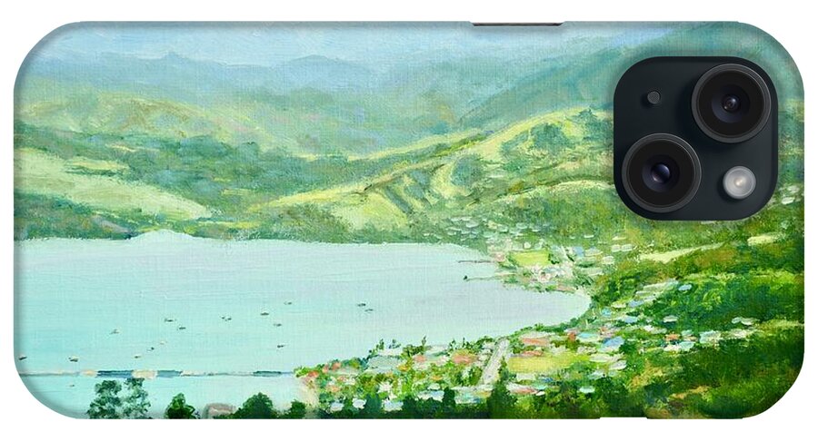 Harbour iPhone Case featuring the painting Above Akaroa Harbour New Zealand by Dai Wynn