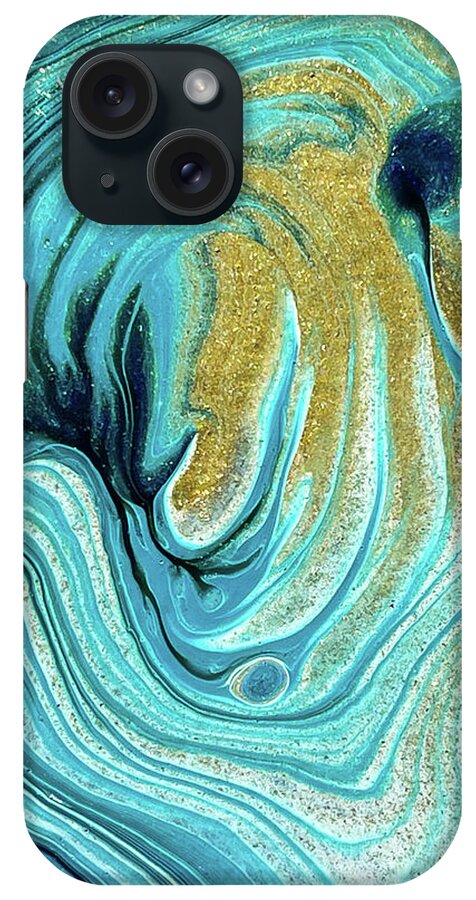 Abstract iPhone Case featuring the painting Abstract Acrylic Pour Painting Blue and Golden by Matthias Hauser