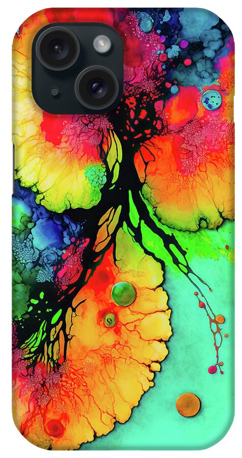 Abstract iPhone Case featuring the digital art Abstract Art Alcohol Ink Style 24 Blue Orange Green by Matthias Hauser