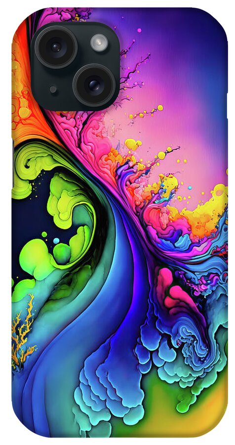 Abstract iPhone Case featuring the digital art Abstract Art Alcohol Ink Style 30 Blue Orange Green by Matthias Hauser