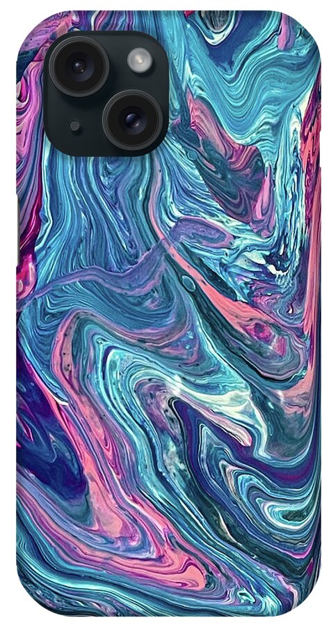 Abstract iPhone Case featuring the painting Abstract Art Blue Pink Purple Acrylic Pouring Fluid Painting by Matthias Hauser